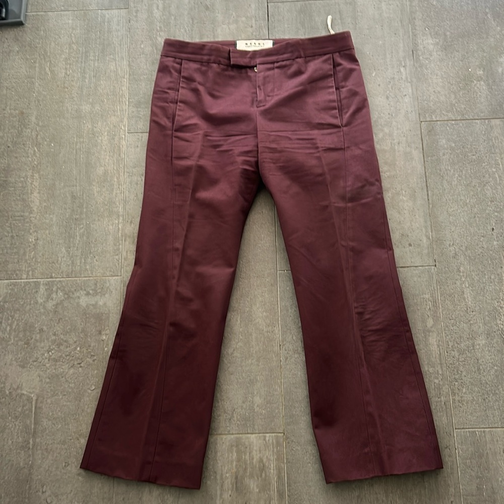 Marni berry cotton flat front crop pant